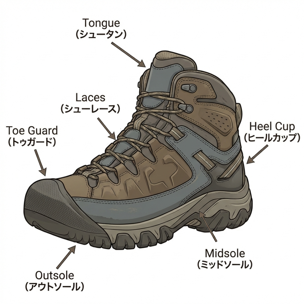 登山靴の部位と名称 - 各パーツを図解