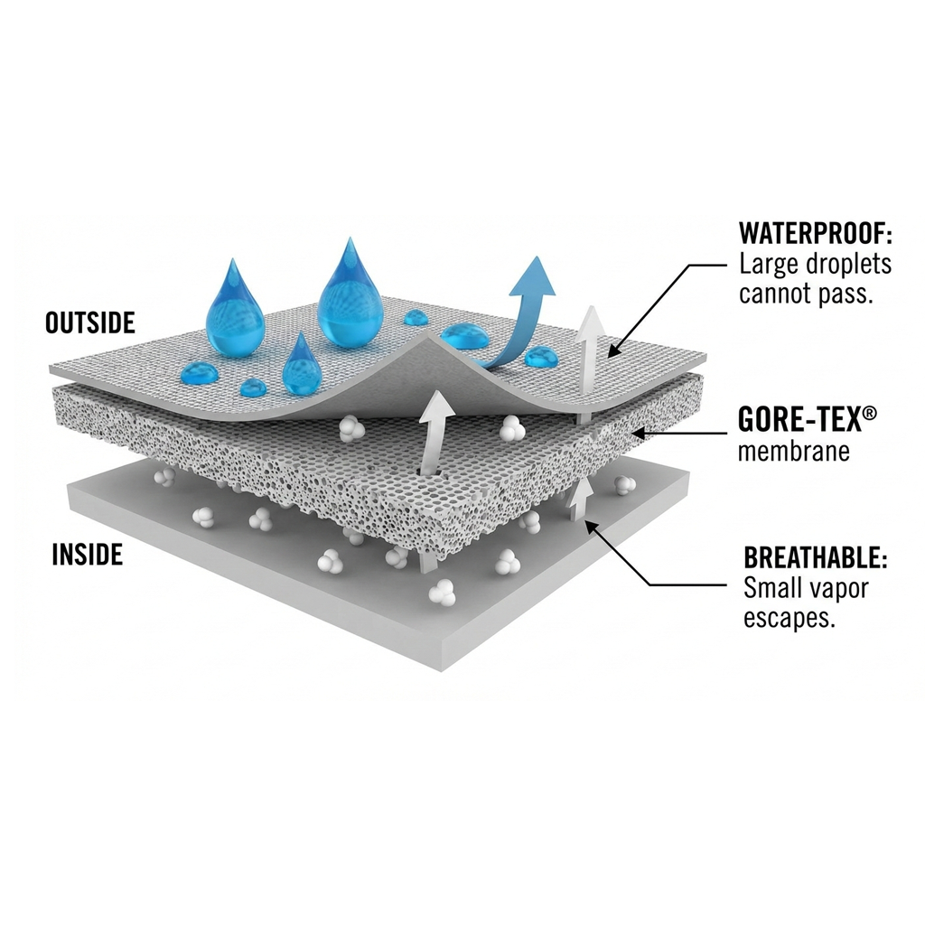 GORE-TEXの防水透湿メカニズム図解